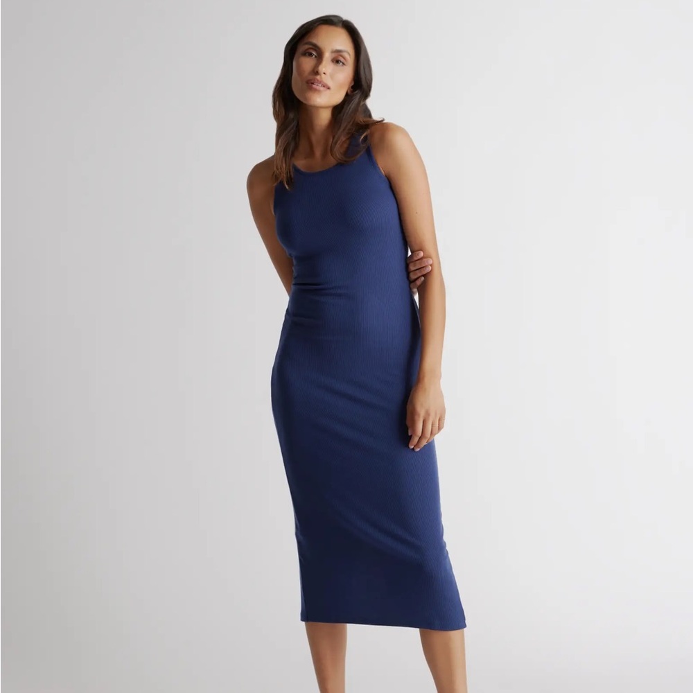 NWOT Quince Tencel Rib Knit Sleeveless Dress Sz L Navy